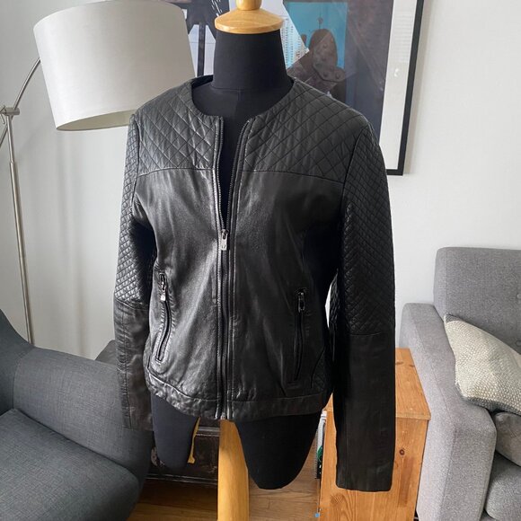 Bod & Christensen Black Biker Women's Black Quilted leather jacket - Picture 1 of 9